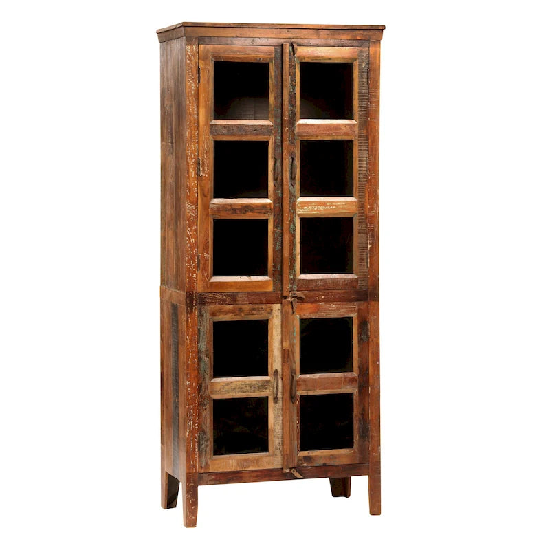 Journee 84-inch Tall Distressed Painted Reclaimed Mango Wood and Glass Storage Cabinet 6