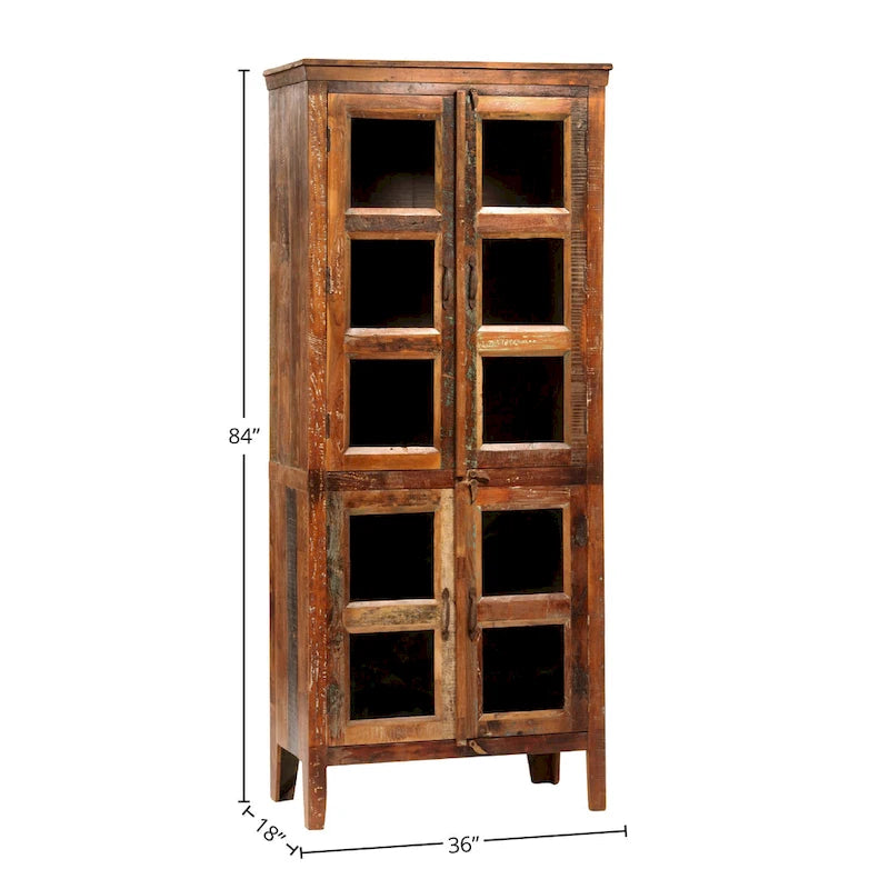 Journee 84-inch Tall Distressed Painted Reclaimed Mango Wood and Glass Storage Cabinet