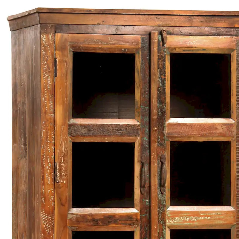Journee 84-inch Tall Distressed Painted Reclaimed Mango Wood and Glass Storage Cabinet 3