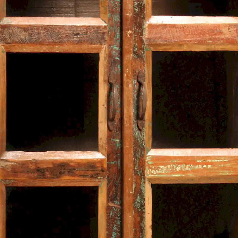 Journee 84-inch Tall Distressed Painted Reclaimed Mango Wood and Glass Storage Cabinet 5