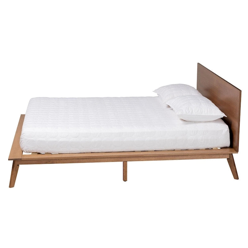 Wheatley Mid-Century Modern Walnut Brown Finished Wood Platform Bed 3