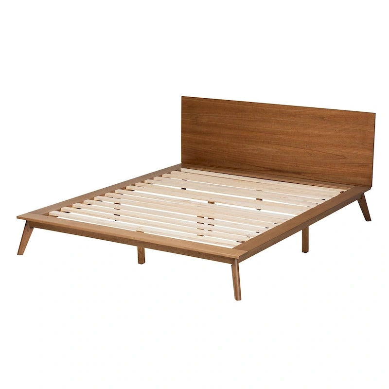 Wheatley Mid-Century Modern Walnut Brown Finished Wood Platform Bed 4