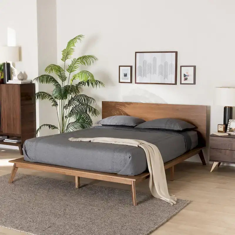 Wheatley Mid-Century Modern Walnut Brown Finished Wood Platform Bed 8