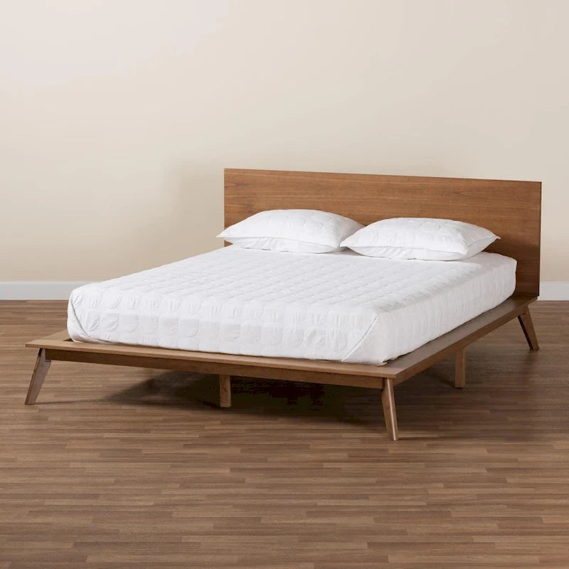 Wheatley Mid-Century Modern Walnut Brown Finished Wood Platform Bed 9