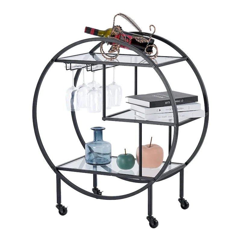 Mobile Bar Cart Drink Cabinet - Sleek and Stylish Home & Food Accessories Display 15