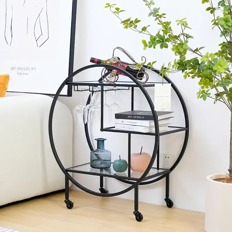 Mobile Bar Cart Drink Cabinet - Sleek and Stylish Home & Food Accessories Display 4