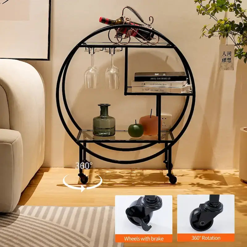 Mobile Bar Cart Drink Cabinet - Sleek and Stylish Home & Food Accessories Display 11