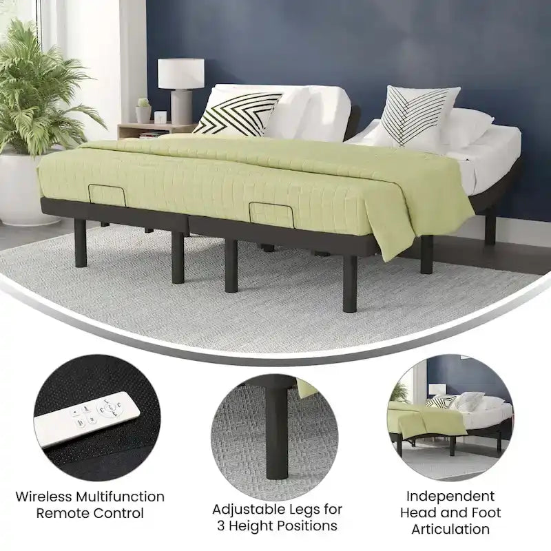 Anti-skid Upholstered Adjustable Bed Base with Wireless Remote 19