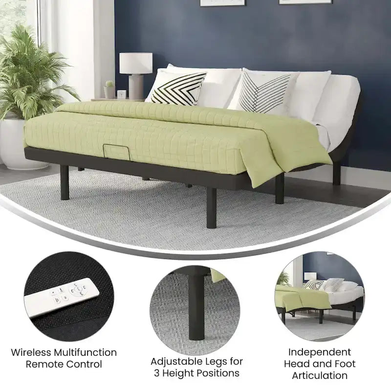 Anti-skid Upholstered Adjustable Bed Base with Wireless Remote 34