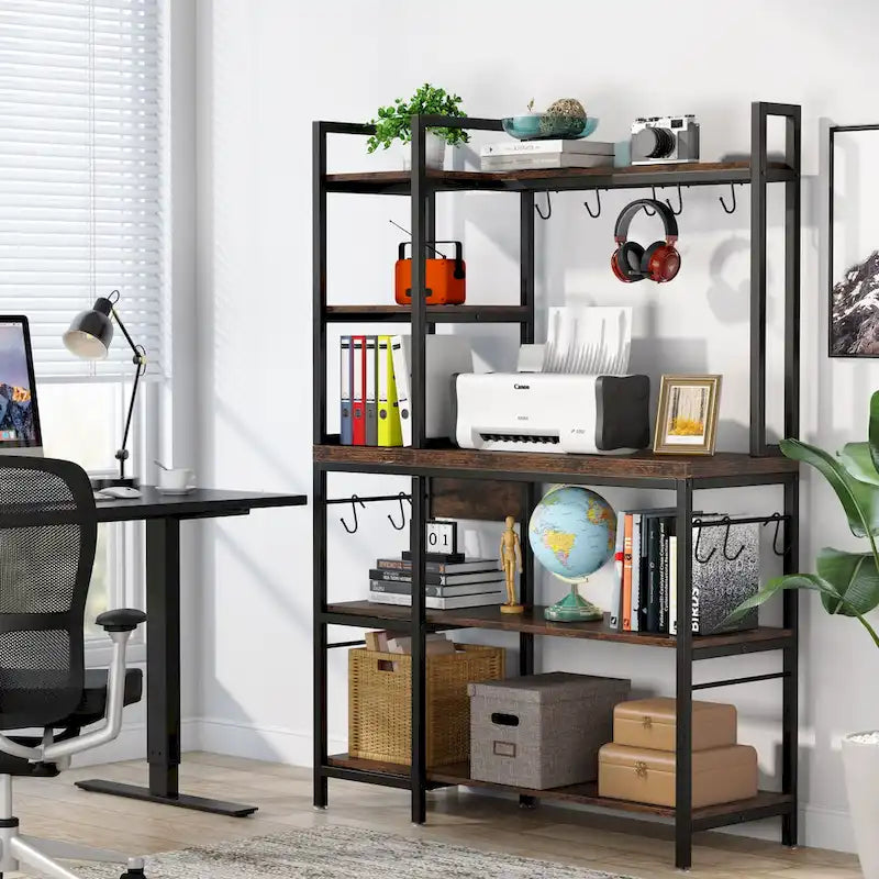 43 inch Kitchen Bakers Rack with Microwave Stand 5-Tier Kitchen Utility Storage Shelf Rack and10 Hooks for Kitchen Living Room 3