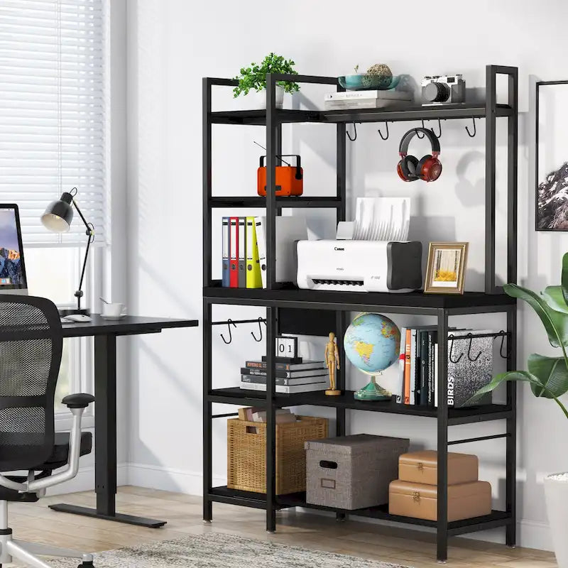 43 inch Kitchen Bakers Rack with Microwave Stand 5-Tier Kitchen Utility Storage Shelf Rack and10 Hooks for Kitchen Living Room 10