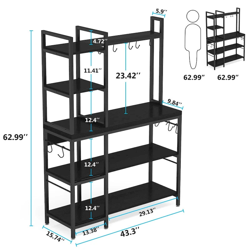 43 inch Kitchen Bakers Rack with Microwave Stand 5-Tier Kitchen Utility Storage Shelf Rack and10 Hooks for Kitchen Living Room 14