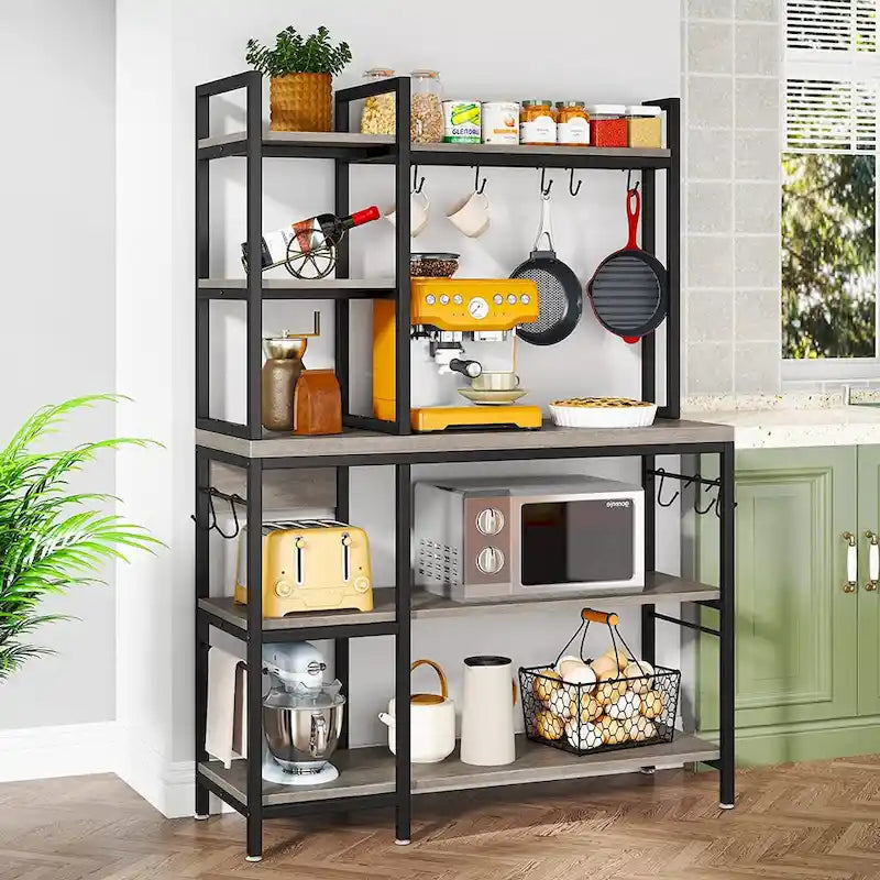 43 inch Kitchen Bakers Rack with Microwave Stand 5-Tier Kitchen Utility Storage Shelf Rack and10 Hooks for Kitchen Living Room 17