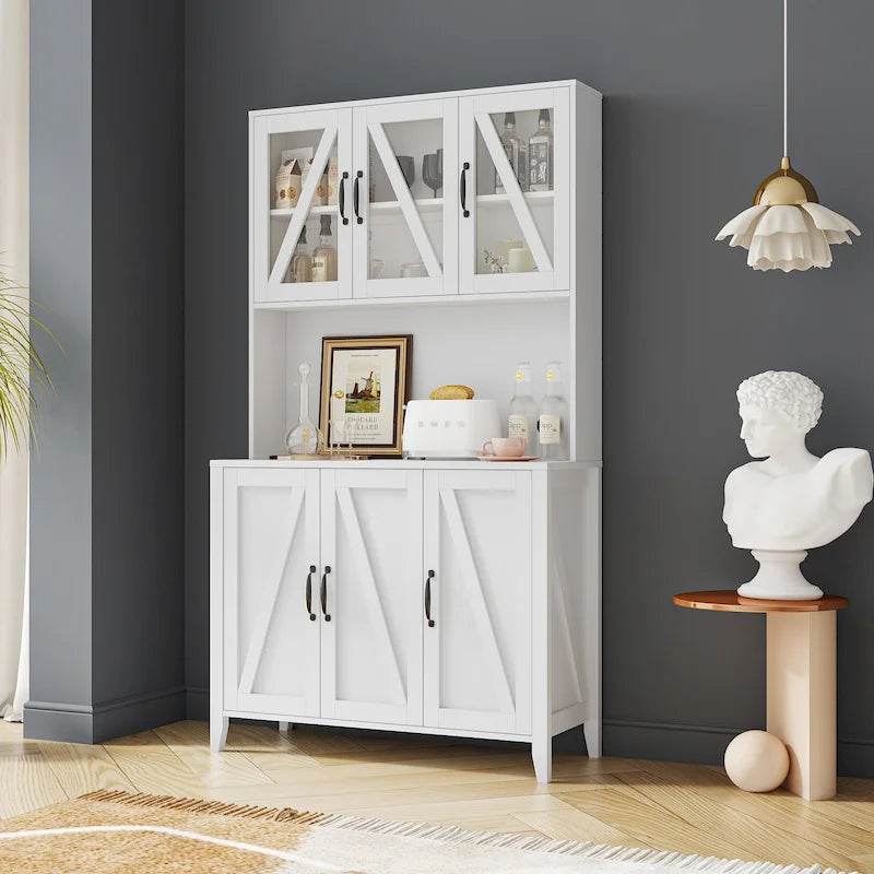 Large Kitchen Pantry Storage Cabinet with Glass Doors 28