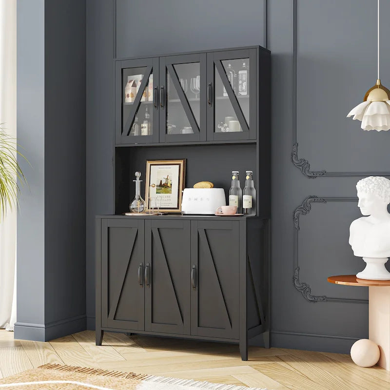 Large Kitchen Pantry Storage Cabinet with Glass Doors 29