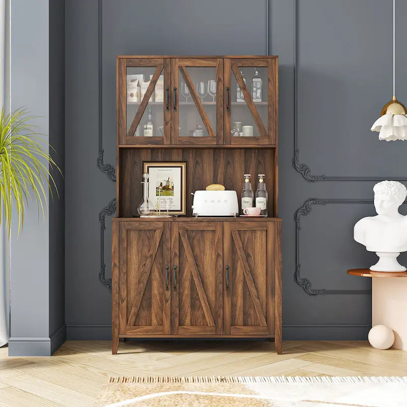 Large Kitchen Pantry Storage Cabinet with Glass Doors