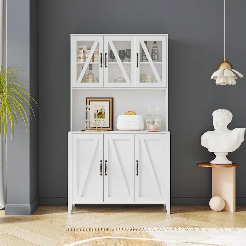 Large Kitchen Pantry Storage Cabinet with Glass Doors 3