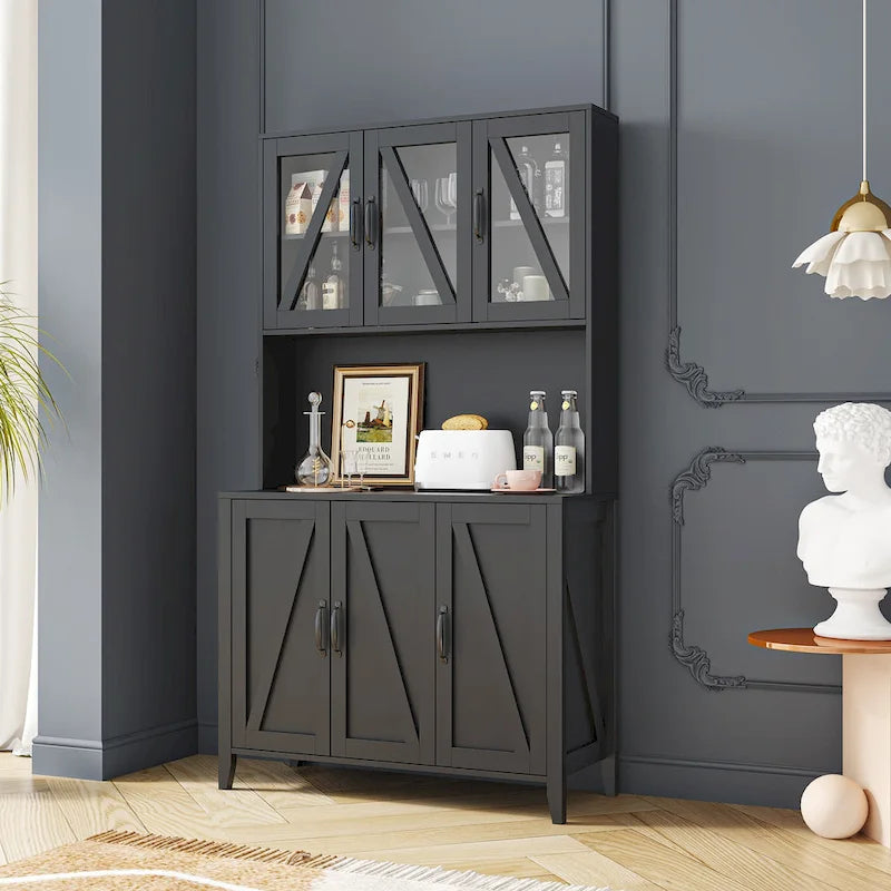 Large Kitchen Pantry Storage Cabinet with Glass Doors 4