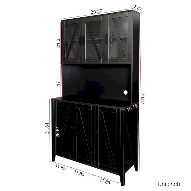 Large Kitchen Pantry Storage Cabinet with Glass Doors 6