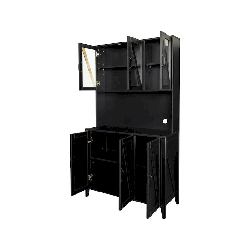 Large Kitchen Pantry Storage Cabinet with Glass Doors 11