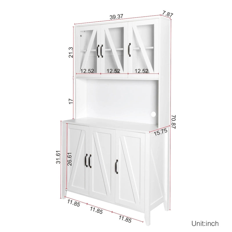Large Kitchen Pantry Storage Cabinet with Glass Doors 14