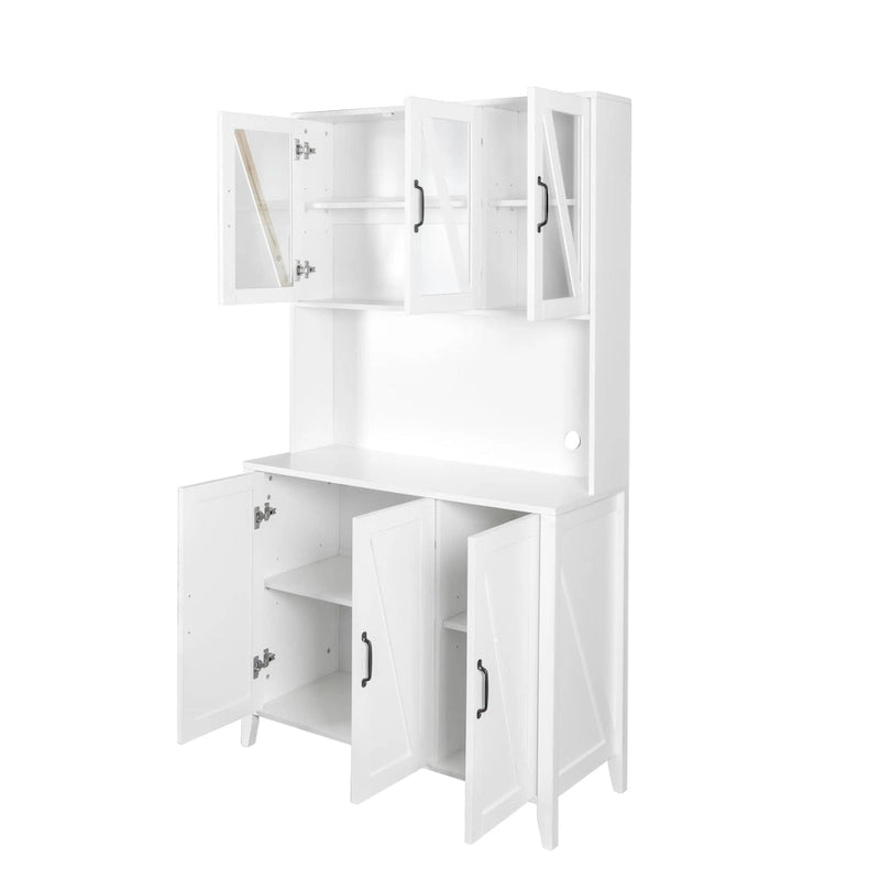 Large Kitchen Pantry Storage Cabinet with Glass Doors 19