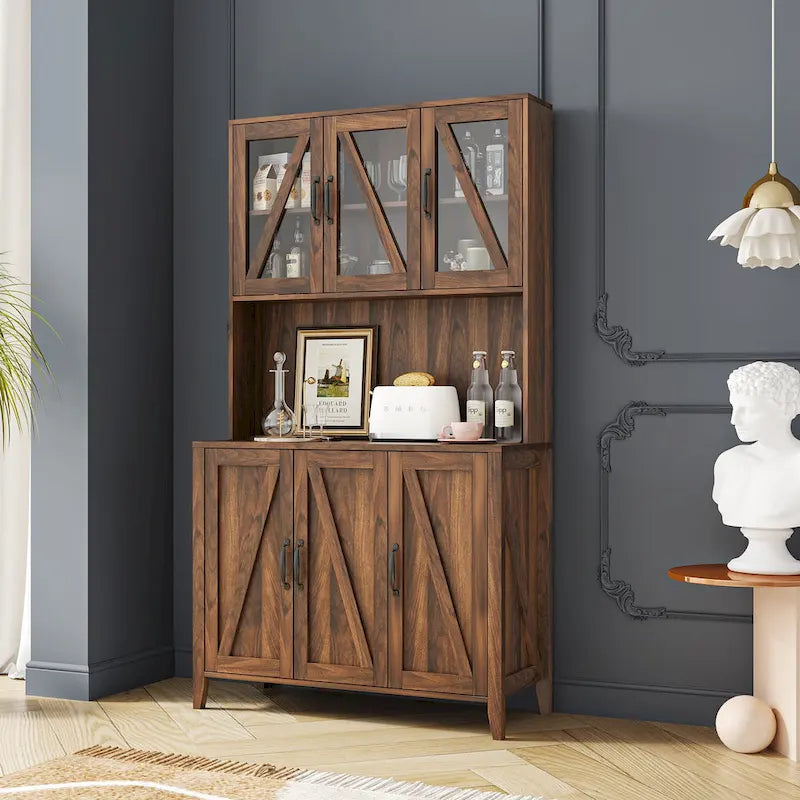 Large Kitchen Pantry Storage Cabinet with Glass Doors 20