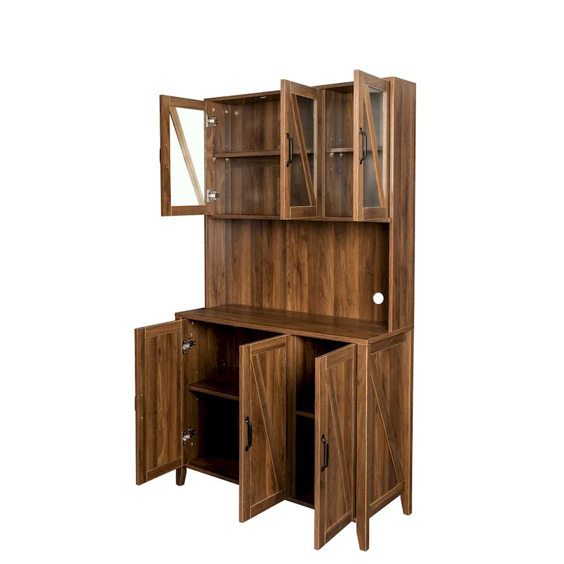 Large Kitchen Pantry Storage Cabinet with Glass Doors 22