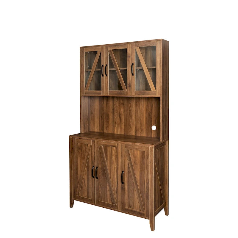 Large Kitchen Pantry Storage Cabinet with Glass Doors 25