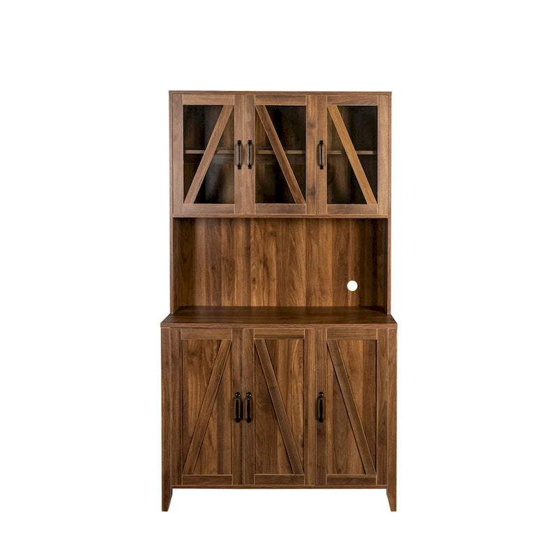 Large Kitchen Pantry Storage Cabinet with Glass Doors 26