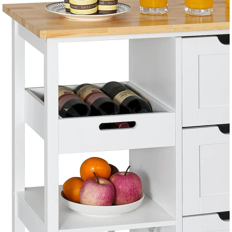 Kleio Solid Wood Top Kitchen Island Storage Cart with 3 Drawers Rolling Serving Trolley Cart 4