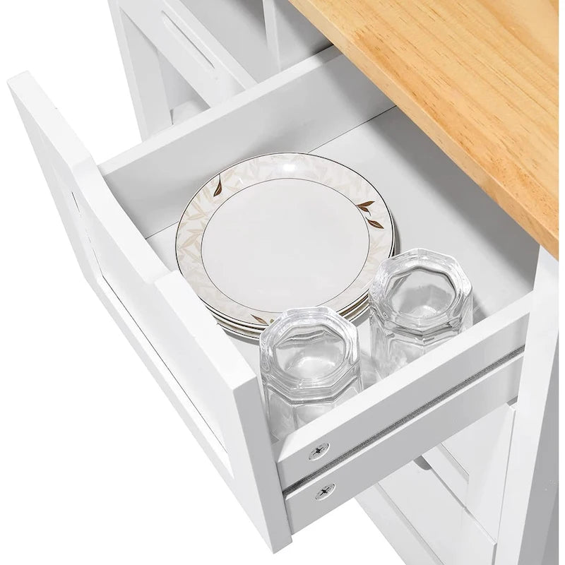 Kleio Solid Wood Top Kitchen Island Storage Cart with 3 Drawers Rolling Serving Trolley Cart 5