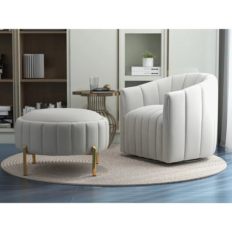 SEYNAR Contemporary Tufted Velvet Swivel Club Chair with Ottoman Set 37