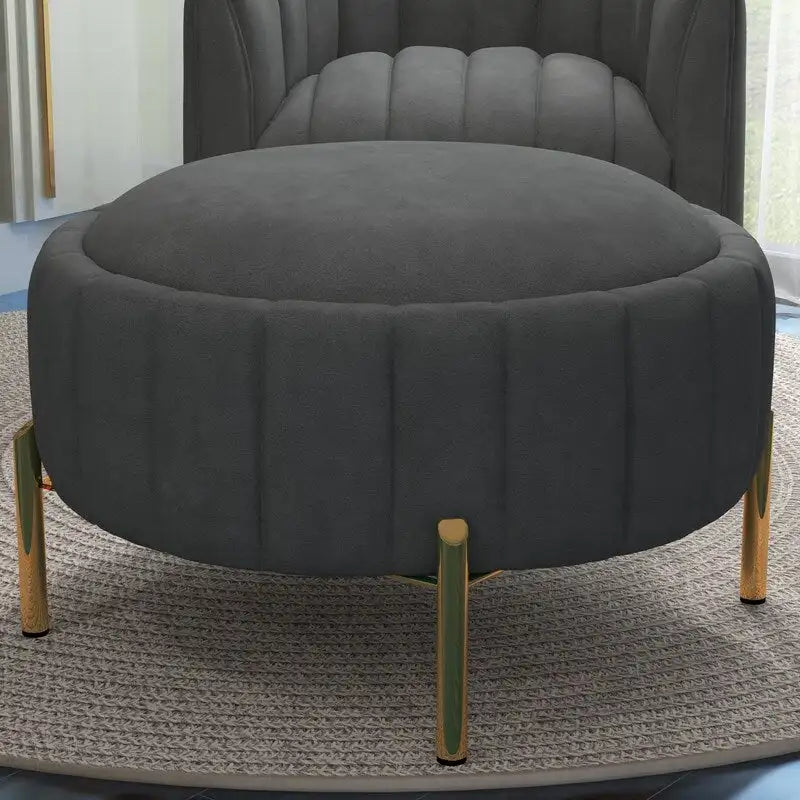 SEYNAR Contemporary Tufted Velvet Swivel Club Chair with Ottoman Set 8