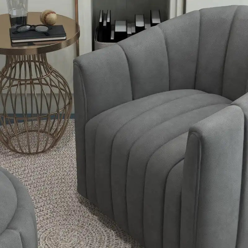 SEYNAR Contemporary Tufted Velvet Swivel Club Chair with Ottoman Set 10