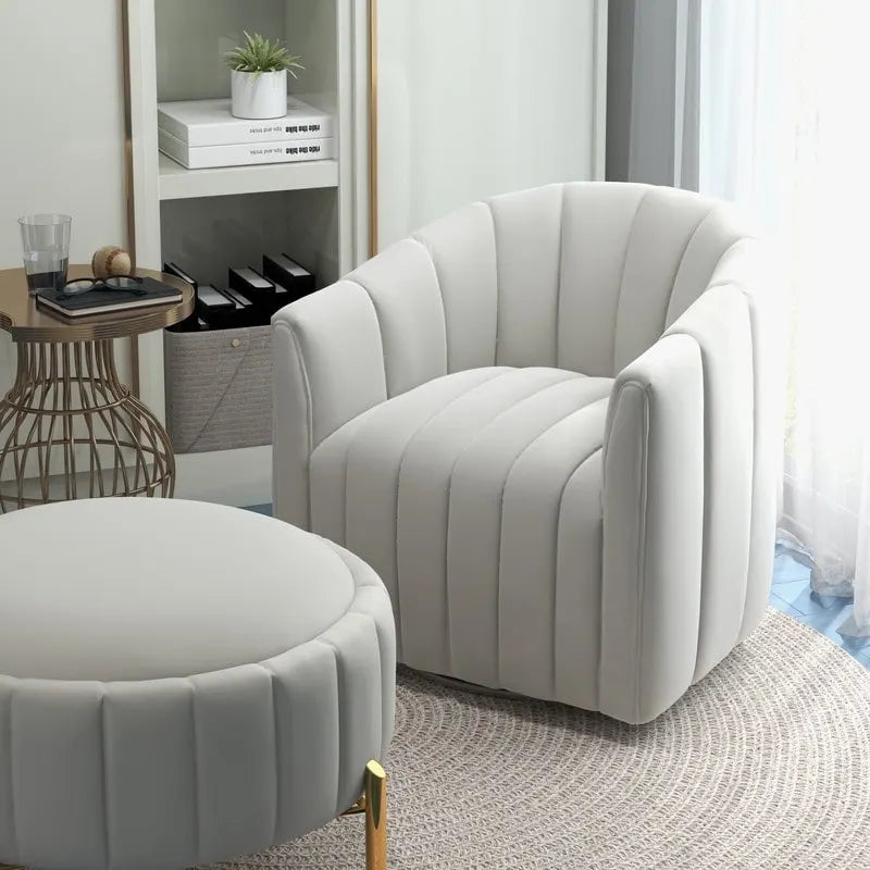 SEYNAR Contemporary Tufted Velvet Swivel Club Chair with Ottoman Set 15