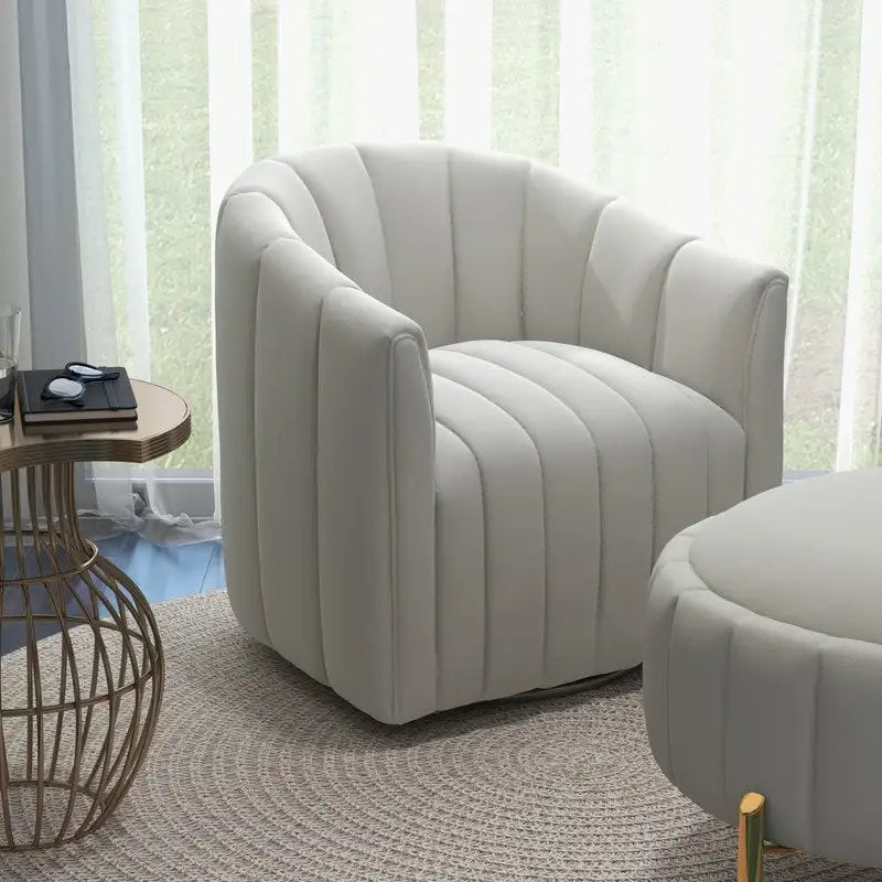 SEYNAR Contemporary Tufted Velvet Swivel Club Chair with Ottoman Set 16