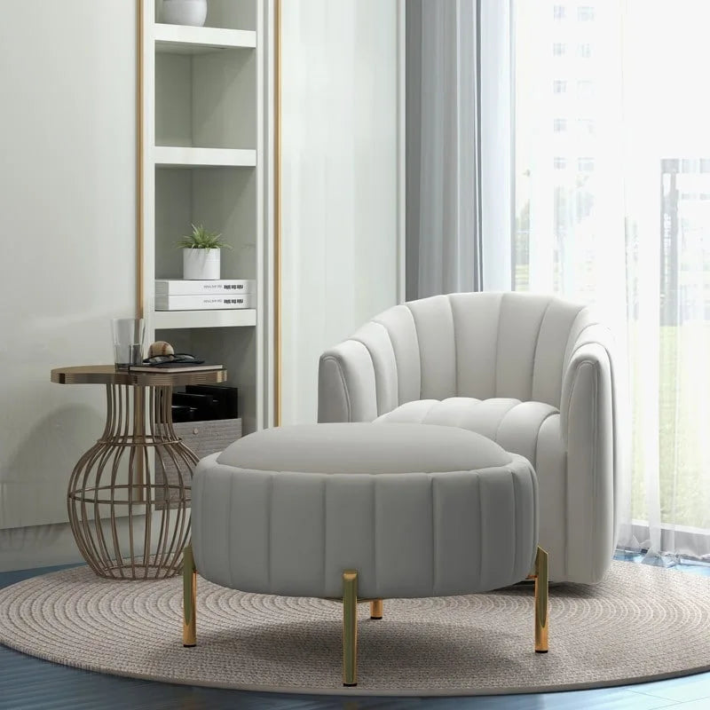 SEYNAR Contemporary Tufted Velvet Swivel Club Chair with Ottoman Set 17