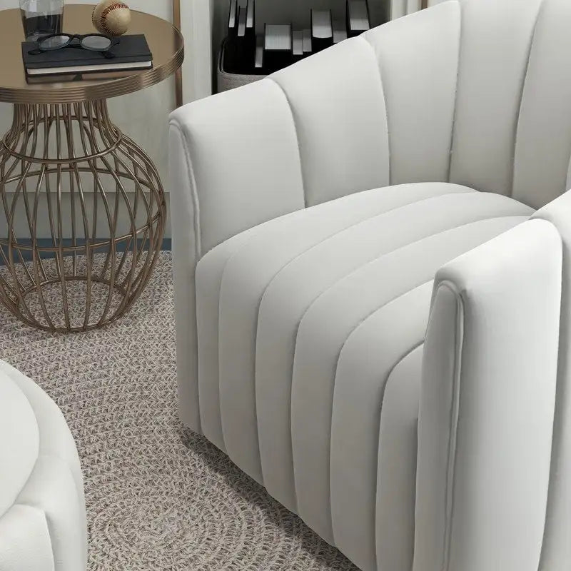 SEYNAR Contemporary Tufted Velvet Swivel Club Chair with Ottoman Set 19