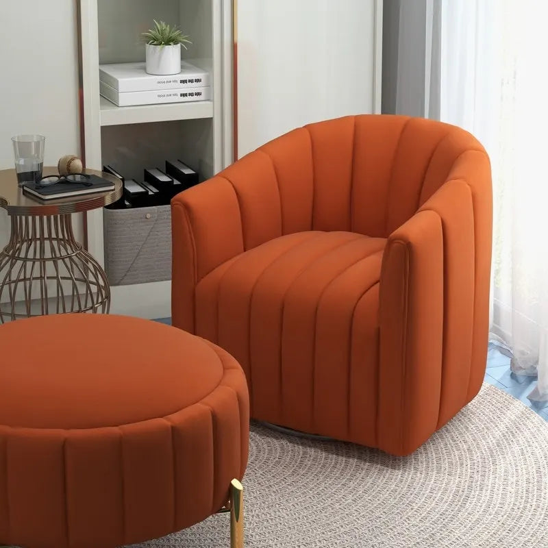 SEYNAR Contemporary Tufted Velvet Swivel Club Chair with Ottoman Set 24