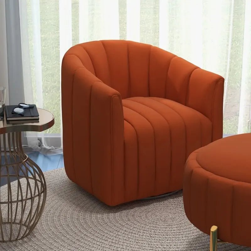 SEYNAR Contemporary Tufted Velvet Swivel Club Chair with Ottoman Set 25