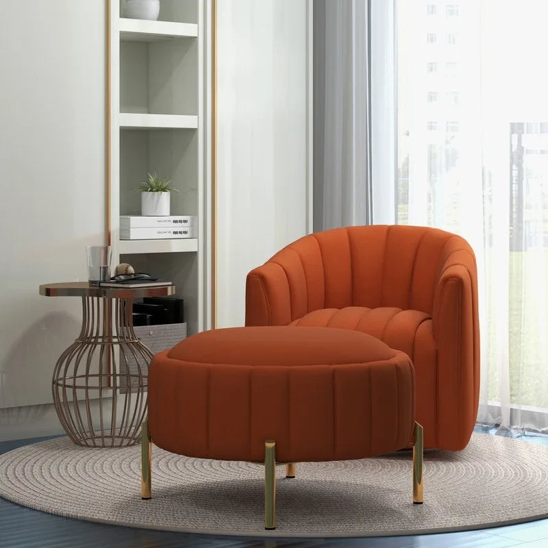 SEYNAR Contemporary Tufted Velvet Swivel Club Chair with Ottoman Set 26
