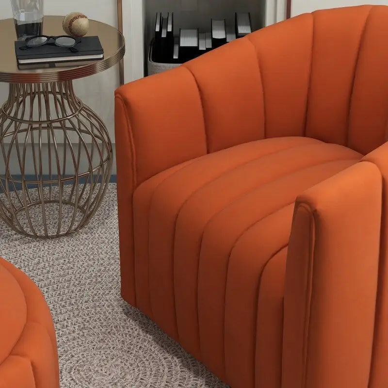 SEYNAR Contemporary Tufted Velvet Swivel Club Chair with Ottoman Set 29
