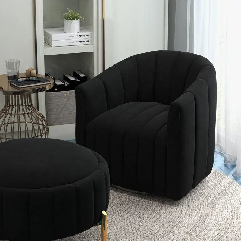 SEYNAR Contemporary Tufted Velvet Swivel Club Chair with Ottoman Set 33