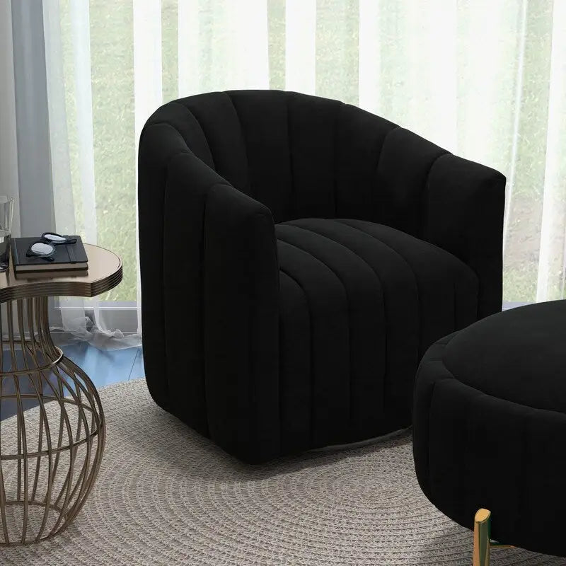 SEYNAR Contemporary Tufted Velvet Swivel Club Chair with Ottoman Set 34