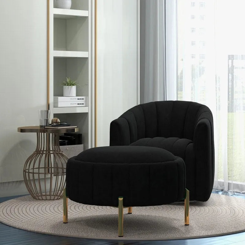 SEYNAR Contemporary Tufted Velvet Swivel Club Chair with Ottoman Set 35