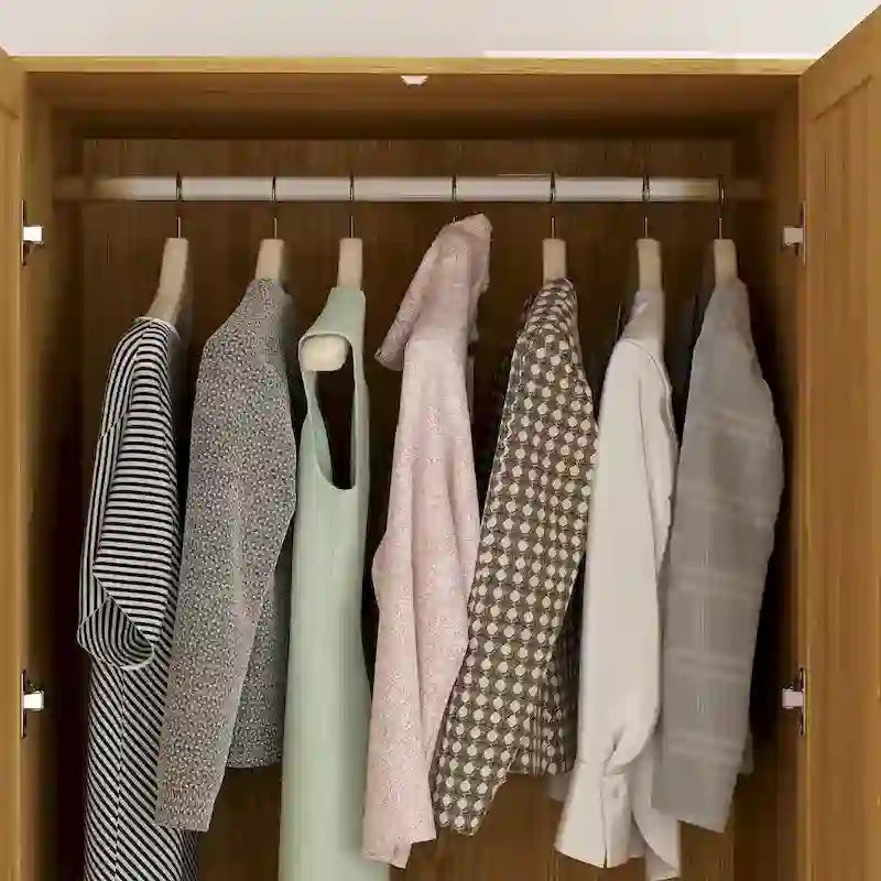 Wood Wardrobe Closet with Hanging Rod and Drawers - Storage Organizer 9