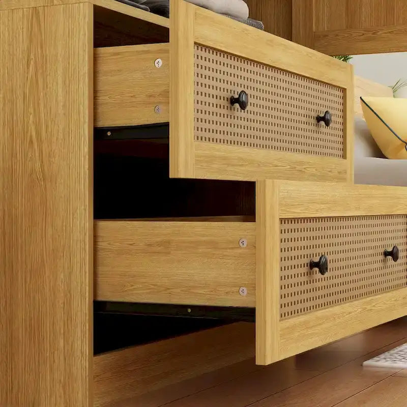 Wood Wardrobe Closet with Hanging Rod and Drawers - Storage Organizer 10