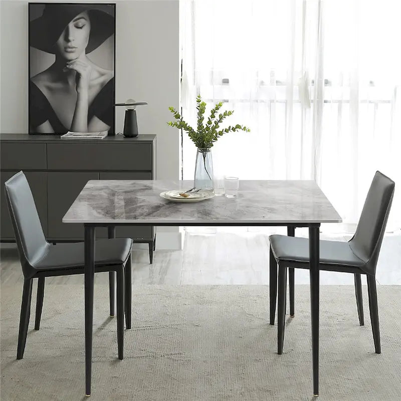 Modern Slate Kitchen Dining Table with Sintered Stone Top Metal Legs (Table Only) - 31.5x31.5x30 inch 3