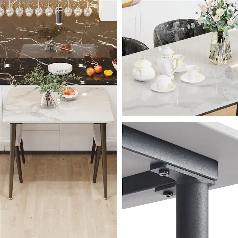 Modern Slate Kitchen Dining Table with Sintered Stone Top Metal Legs (Table Only) - 31.5x31.5x30 inch 5